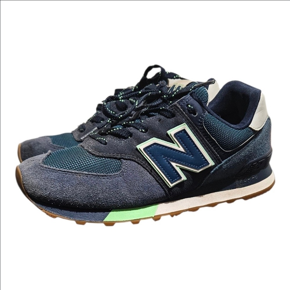 New Balance 574 Navy Teal Lime Green Mens Sneakers ML574PU2 Size 8 Retro Dad